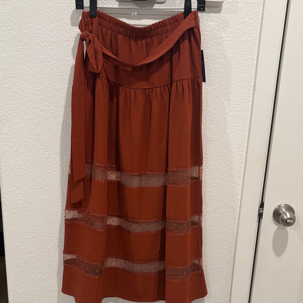 Elegant Rust Skirt with Sheer Accents